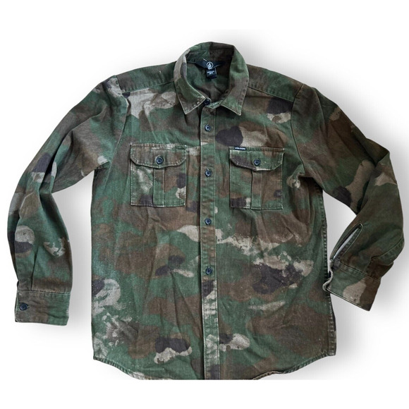 Volcom Big Kid Boys Huckster Camo Shirt Sz Large 12 Y Skater - Picture 1 of 6